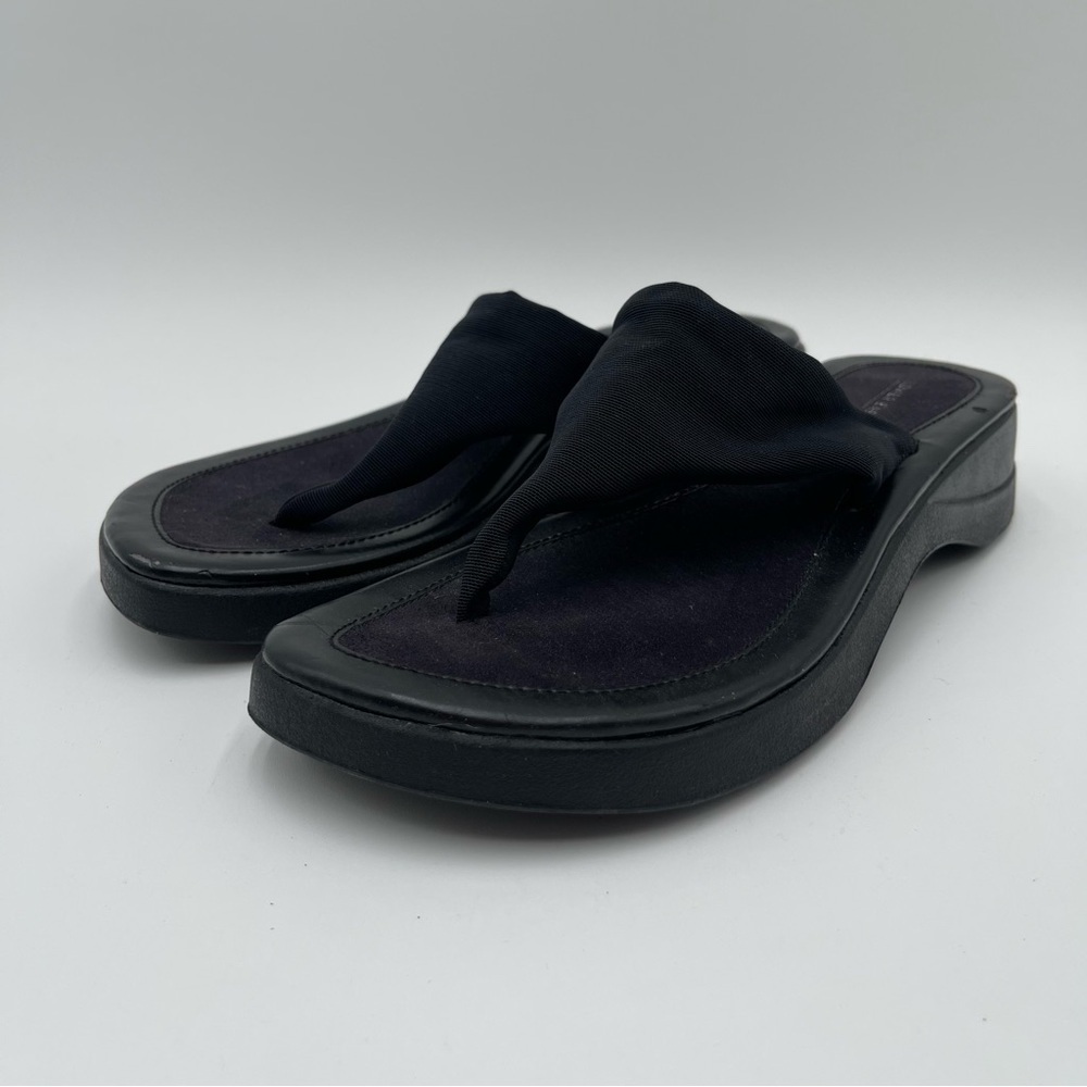 Vtg Y2K Women’s 8.5 Lower Eastside Black Thong Platform Sandals Stretchy Shoes